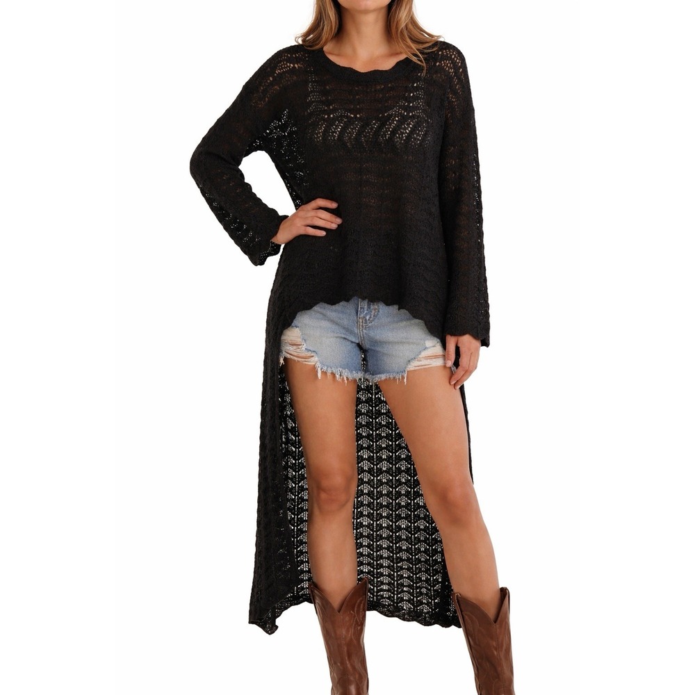 Crochet Sweater Small High Low Boho Coastal Cowgirl Whimsygoth Festival